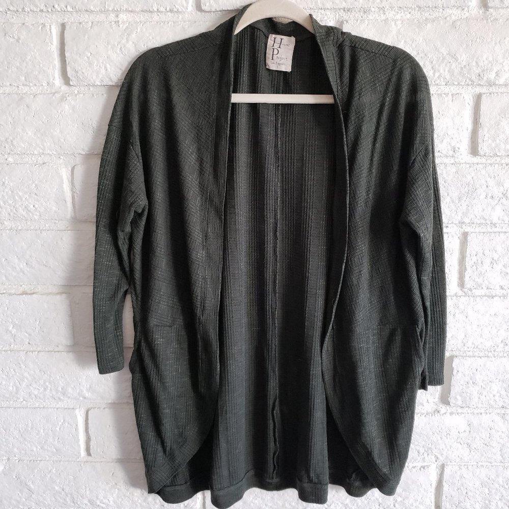 Green 3/4 Sleeve Knit Cardigan with Pockets Small